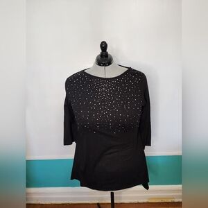 Bejeweled Black 3/4 Sleeve Top